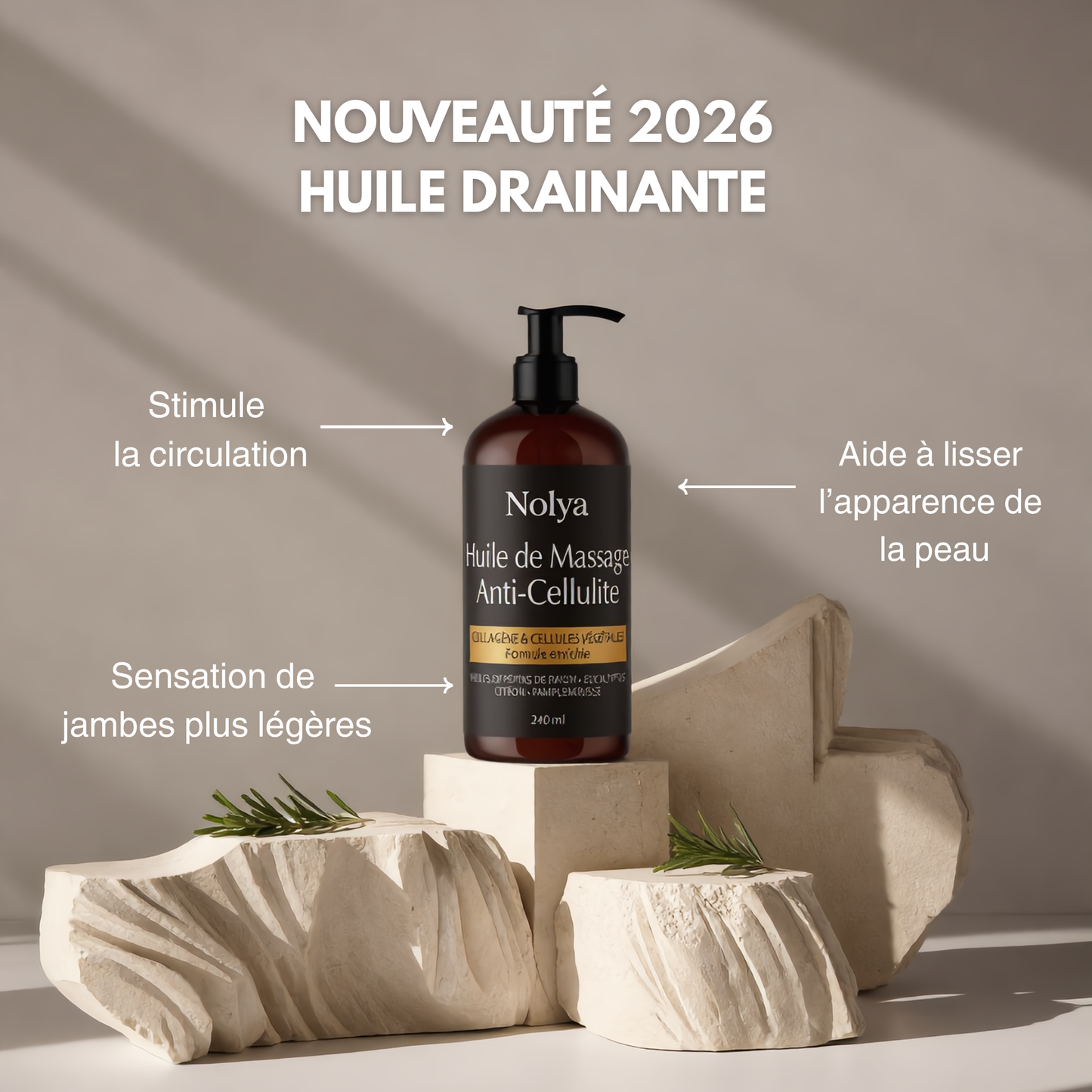 Flacon Huile Rituel Drainante Nolya avec bague massante — duo rituel corps